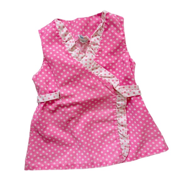 Other - Vintage Giddy Girls Wrap Dress Girls 2T Pink White Polka Dot Ruffle Sleeveless